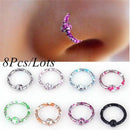 8Pcs Ear Lip Nose Ring Septum Ring Hoop Cartilage Seamless Helix Body Piercing