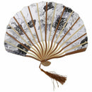 Chinese Gray Peony Blossom Fabric Bamboo Folding Dancing Hand Fan White A8P9