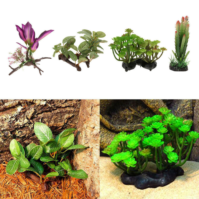 Reptile DecorationOrnament, Aquarium Decor Fish Tank Artificial Grass Plants for