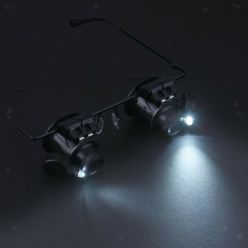 Headband 20x Magnifier Magnifying Glasses Lens with LED Lamp Lllumination Black