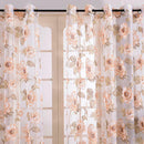 Ink Camellia Tulle Curtains Printing Floral Sheer Curtain Bedroom (Coffee)