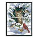 Canvas DIY Needlework 11CT Art Stamp Kit Cross Stitch Craft (D441 Cat Bird)
