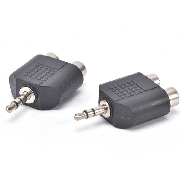 2X 3.5mm Male to 2 RCA Female Y Splitter AV-Audio Video Plug Converter-AdapB ES