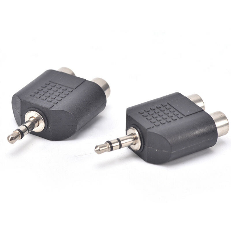 2X 3.5mm Male to 2 RCA Female Y Splitter AV-Audio Video Plug Converter-AdapB ES