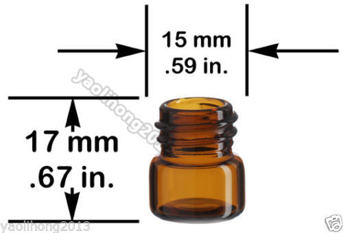 1 ml (1/4 Dram) Amber Glass Vial w/ Cap for essential oils, etc - 12 Pack