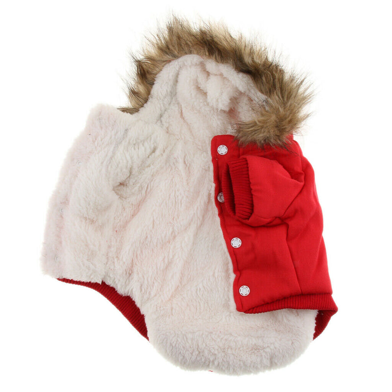 Autumn Winter Pet Dog Horn Buckle Hooded Pocket Thick Warm Coat Red