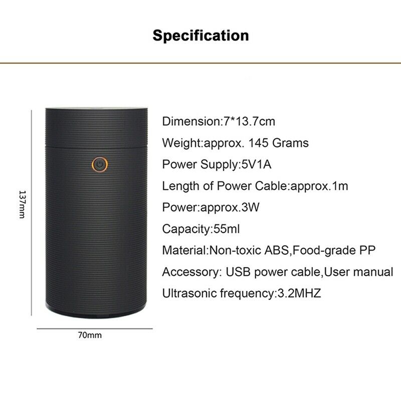 Car Humidifier Mini Diffusers Car Air Purifier Aroma Usb Mist Fogger 55Ml W B1R6