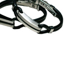 Mens Fashion Design Black Stainless Steel Rubber Braided Bracelets Bangles A3C8