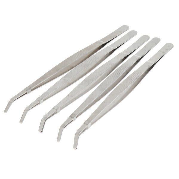 5 Pcs Stainless Steel Tweezers Reptile Gardening Bent Feeding Tool Curve