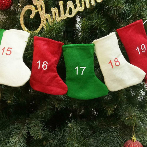24PCS 7" Christmas Mini Stockings digital Countdown Stock Candy Storage Stocking