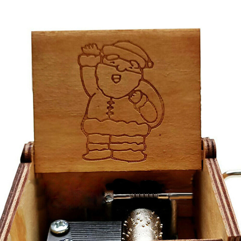 Classic Santa Claus Wooden Hand Crank Music Box Art Table Decor Collection Delux