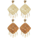 2 Pairs Earrings Pendant Shell Rattan Earrings Bohemian Woven Wicker and St