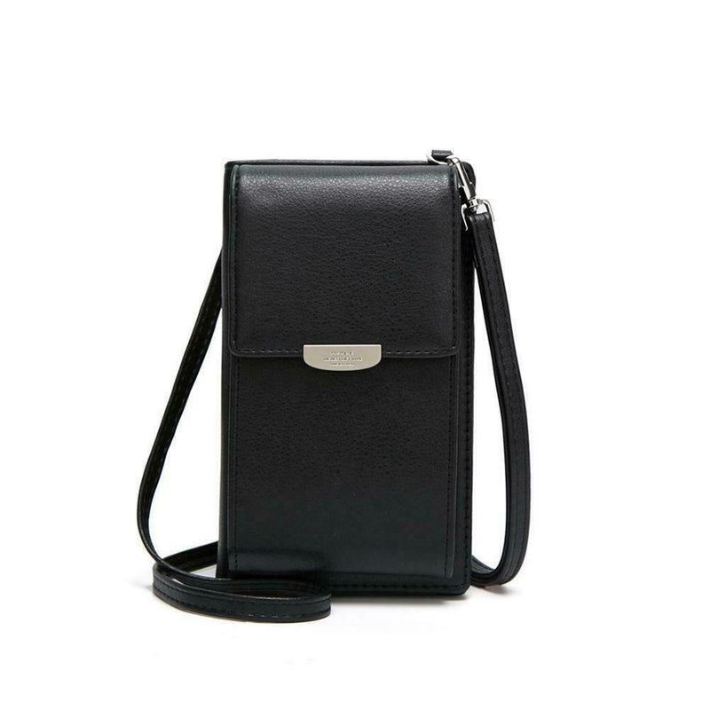 Women Messenger Bag PU Leather Phone Purse Mini Shoulder Handbag (Black)