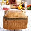 Portable Insulated Thermal Cooler Lunch Box Canvas Imitation Rattan Picnic Bag
