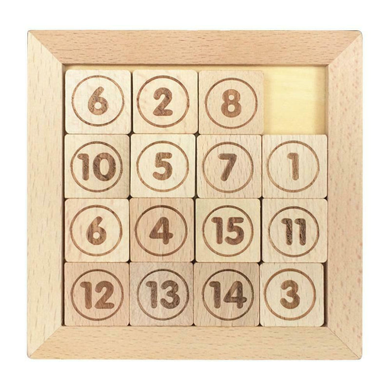 15 Sliding Tiles Math IQ Game Toys Wooden Brain Game for Adults Children