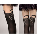Women Sexy Cute Black Tattoo Long Socks Sheer Cartoon Cat Pantyhose Stockings FT