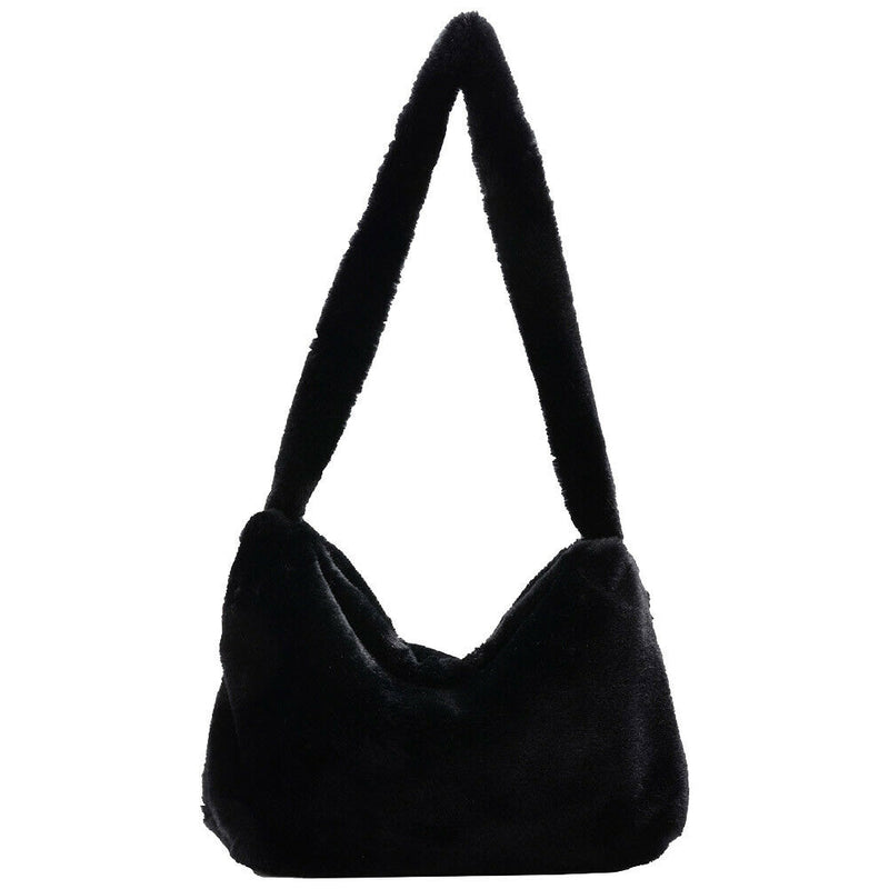 Animal Pattern Shoulder Underarm Bag Women Plush Top-handle Handbag (5)