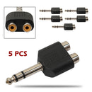 5Pcs 6.35mm 1/4" Stereo Plug to 2 RCA Female Jacks Splitter Audio Converter