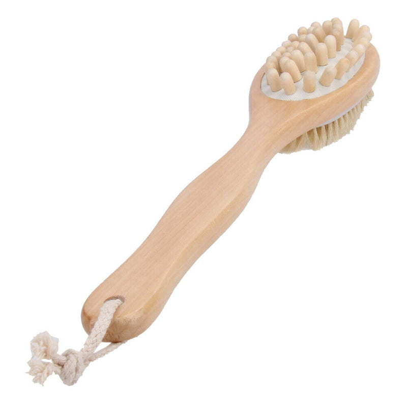 2-in-1 Sided Natural Bristles Scrubber Long Handle Bath Body Brush Massage A