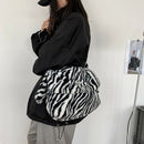 Autumn Zebra Pattern Shoulder Crossbody Bag Women Plush Large Capacity Tote