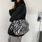 Autumn Zebra Pattern Shoulder Crossbody Bag Women Plush Large Capacity Tote