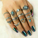 13x Sky Blue Crystal Turtle Finger Rings Knuckle Midi Ring Set Boho Jewelry Set