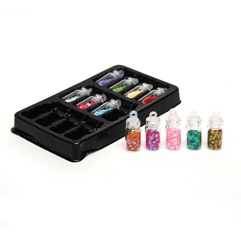 12 Nail Art Glitter Flakes Sequin Caviar UV Gel Decor Dust Tips Bott PxJ Gw