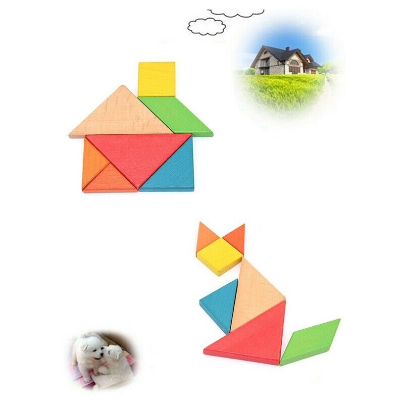 Colorful Wooden Tangram for Kids Seven Geometric Shapes Pieces Puzzle Educa V4L9