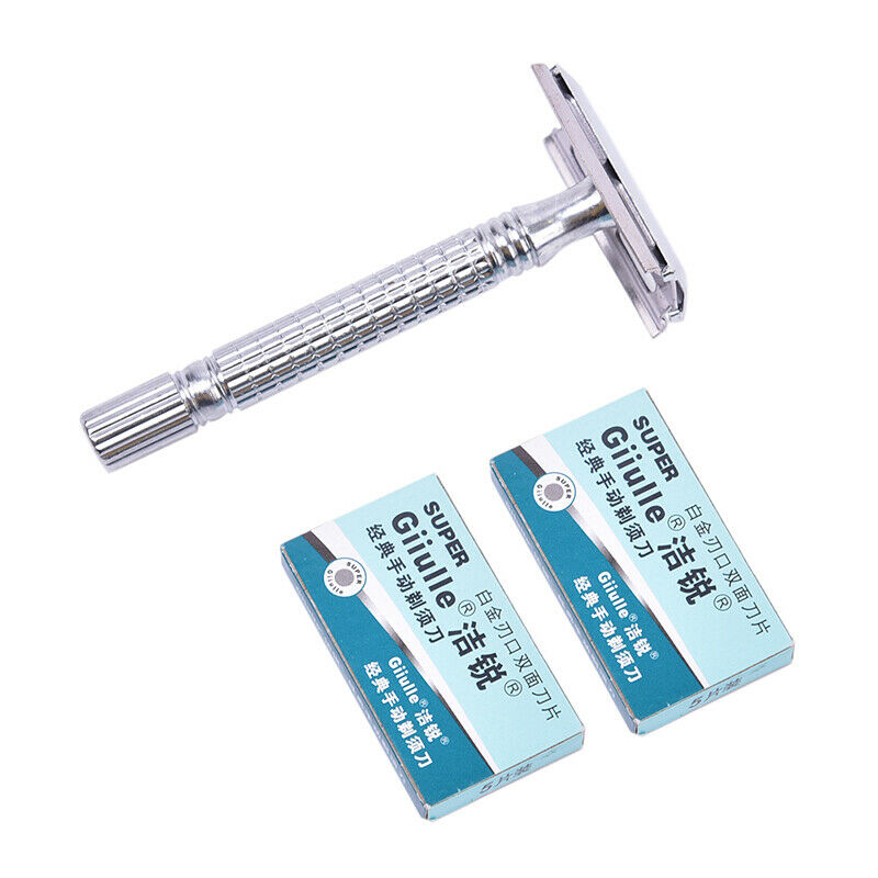 Double-Sided Stainless Steel Razor Blade Razor For Men 1 Blade Holder+10 Bla Bj