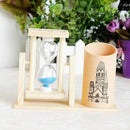Wooden Sandglass Desktop Organizer Office Decor Pen Pencil Holder Storage Gifts