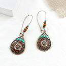 Bohemian Ethnic Style Hollow Pendant Earrings Wooden Beads Natural Stone Cr N2U2