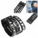 5X(Punk Rock Rivet Multi Layers Circles Pyramid Stud Chain Leather BraceletW4Y4)
