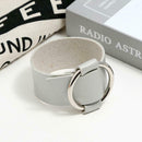 Leather Bracelet Punk Style Round Ring Cuff Bangles Jewelry Gift (Grey) A