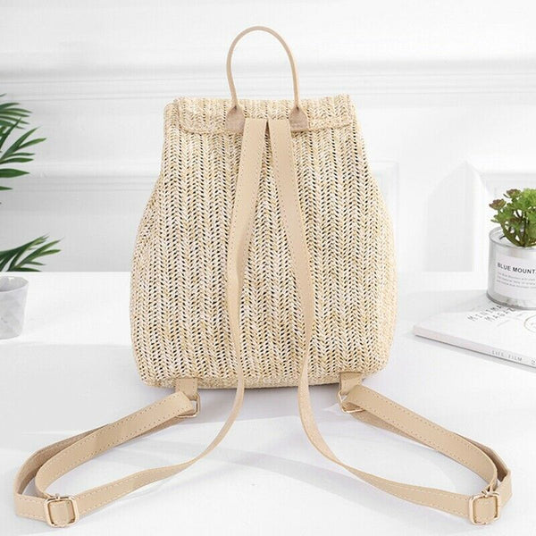 Fashion Straw Woven Backpack Ladies Shoulder Bag Summer Girl Backpack Femal C4Q6