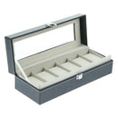 6 Slots PU Watch Box Glass Top Wood Watches Display Case, Jewelry Storage