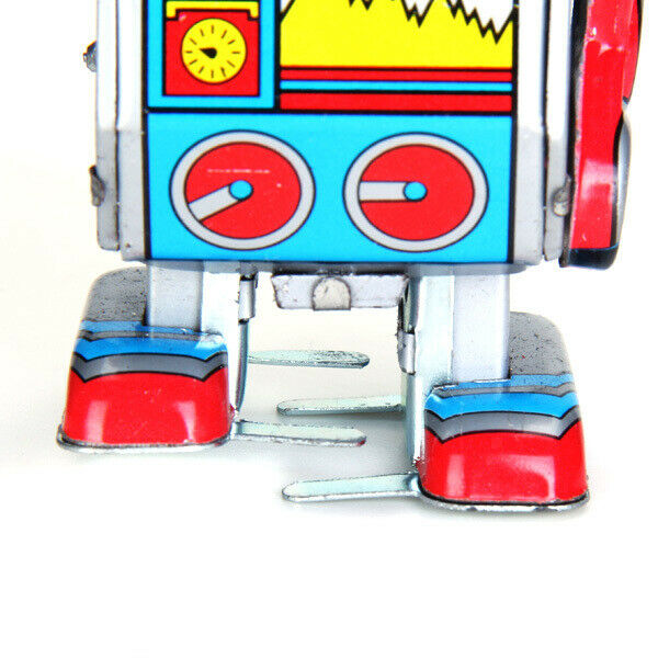 4x Retro Windup Walking Drum Robots Clockwork Tin Adults Toys Gifts Room Decor