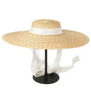 Wide Brim Boater Hat 15Cm Brim Straw Hat Flat Women Kentucky Derby Hat Whit