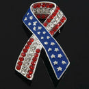 Diamond Rhinestone USA American Flag Ribbon Brooches Pins Patriotic Jewelry