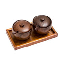 2pcs/Set Wooden Seasoning Pot with Tray Spoon Set Storage Canister Spice Jar