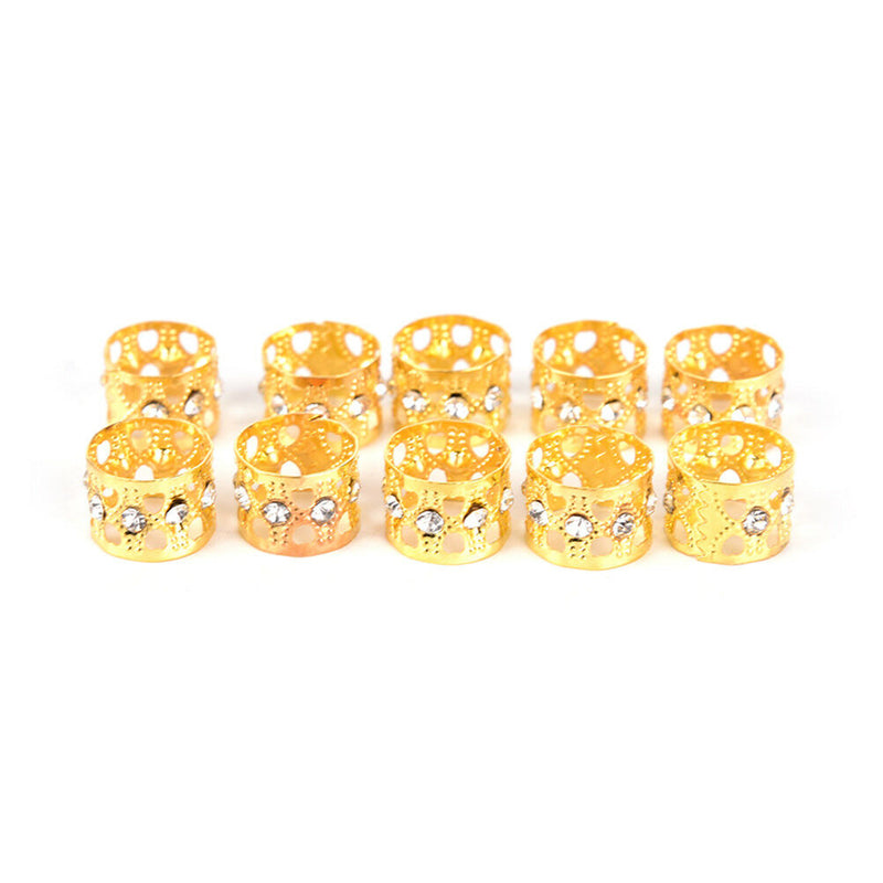 10Pcs Braiding Hair Rings Dreadlock Marley Braids Beads Clips Cuffs Rhineston Ew