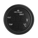 3 in 1 12/24V Car LED Digital Voltmeter Gauge+Thermometer+USB Charger(Blue)