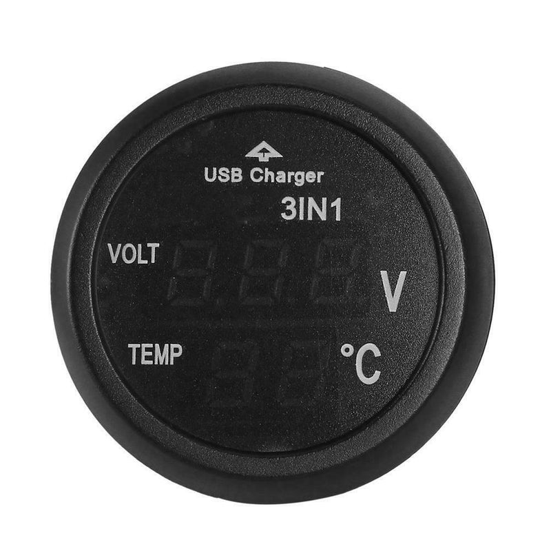3 in 1 12/24V Car LED Digital Voltmeter Gauge+Thermometer+USB Charger(Blue)