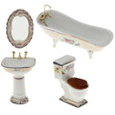 4 PCS 1/12 Mini Furniture Ceramic Bathroom Set Toilet Bathtub & Sink and Mirror