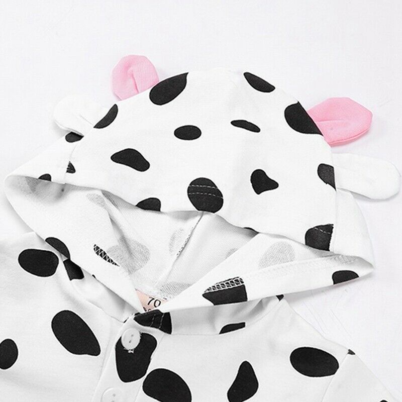 Autumn Winter New Newborn Cute Cow Print Jumpsuit Button Rompers Long SleeveM9Z2