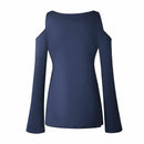 Women Sexy Stitching Lace Cold Shoulder T-Shirt Ladies Casual Solid Off Sho
