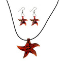 Murano Starfish Necklace Earrings Red