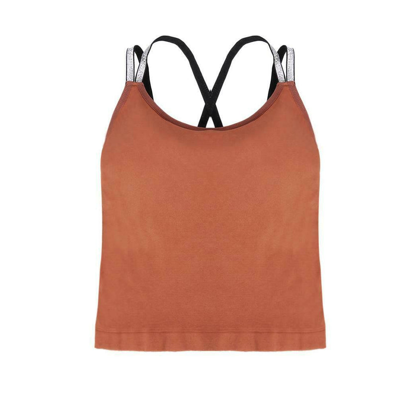 Women Summer Sleeveless Spaghetti Strap Seamless Bra Pads Vest Top (Red) A