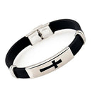 1X Cool Fashion Black Silicone Bracelet Charm Wristband Men's Stainless Ste E8Q1