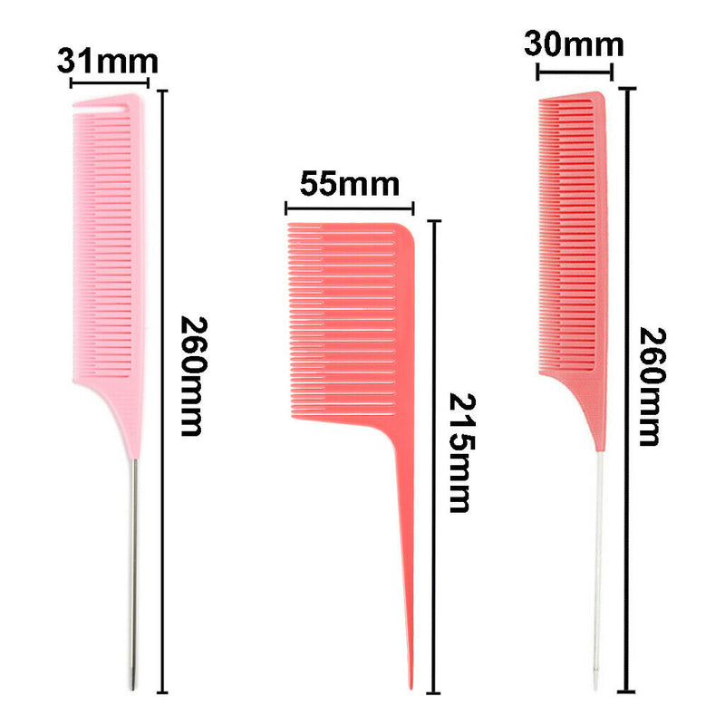 3x Heat-resistant Weaving Highlighting Foiling Hair Comb Dyeing Combs Pink