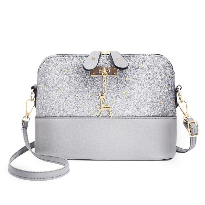 Shell Shoulder Handbag Women Shining Sequins PU Leather Messenger Bag/Grey